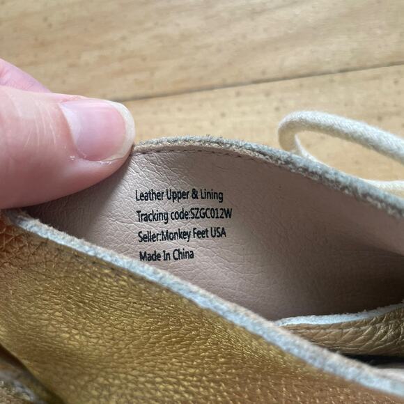 Monkey Feet Metallic Gold Leather Lace Up Booties Girls Size 3-4 Year Old‎ - Picture 6 of 9